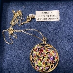 JTV 18 karat over S/S 2.1 4 CTW multi gem pendant with 18 inch chain ￼